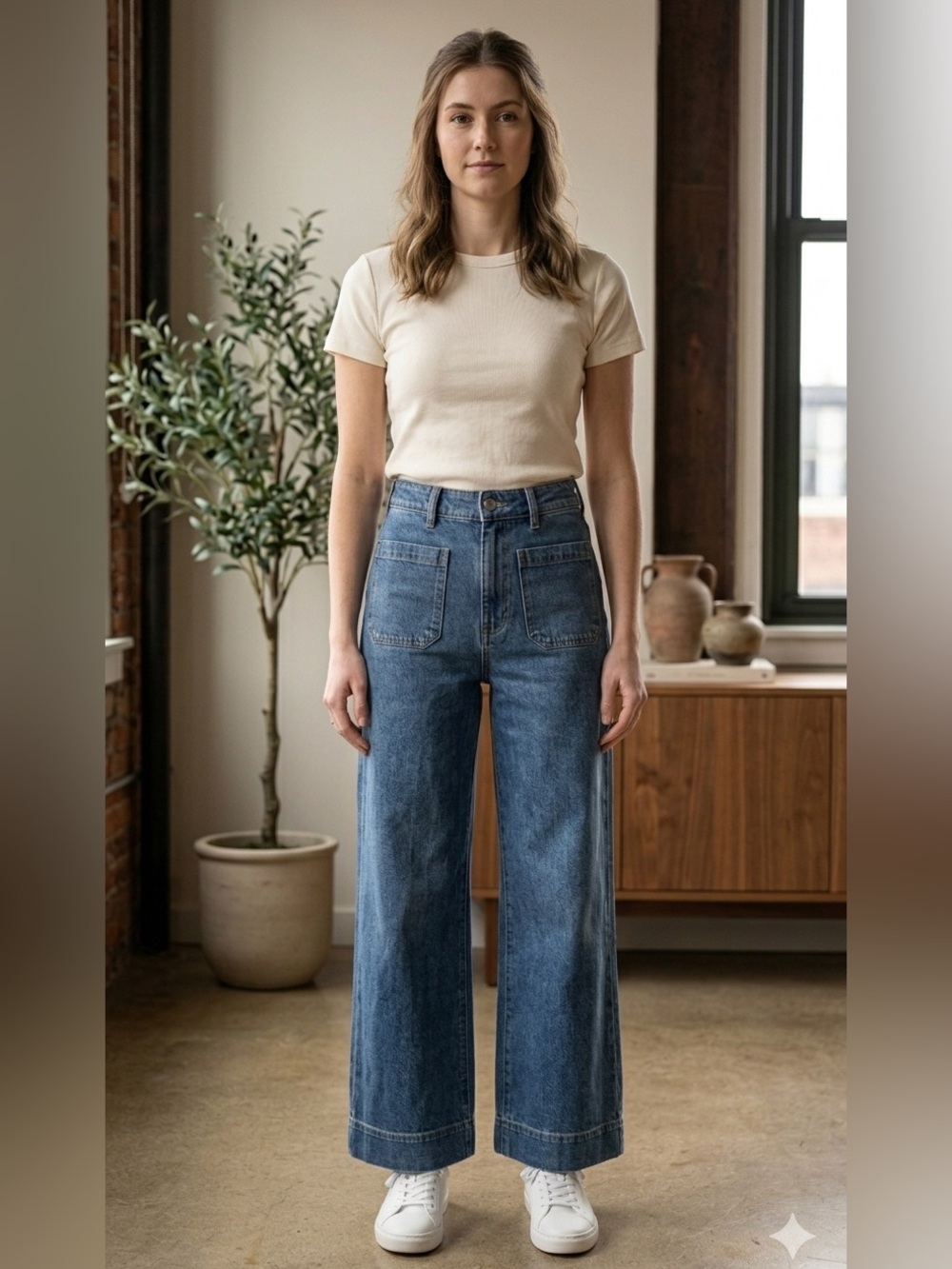 NWT H&M High Rise Wide Leg Jeans 70s Style Cotton Denim Sz 25